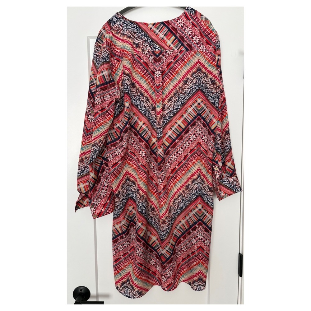 Antonio Melani Festival Indie‎ Bohemian Chevron V-Neck Roll Tab Shift Dress 14 - Picture 5 of 6